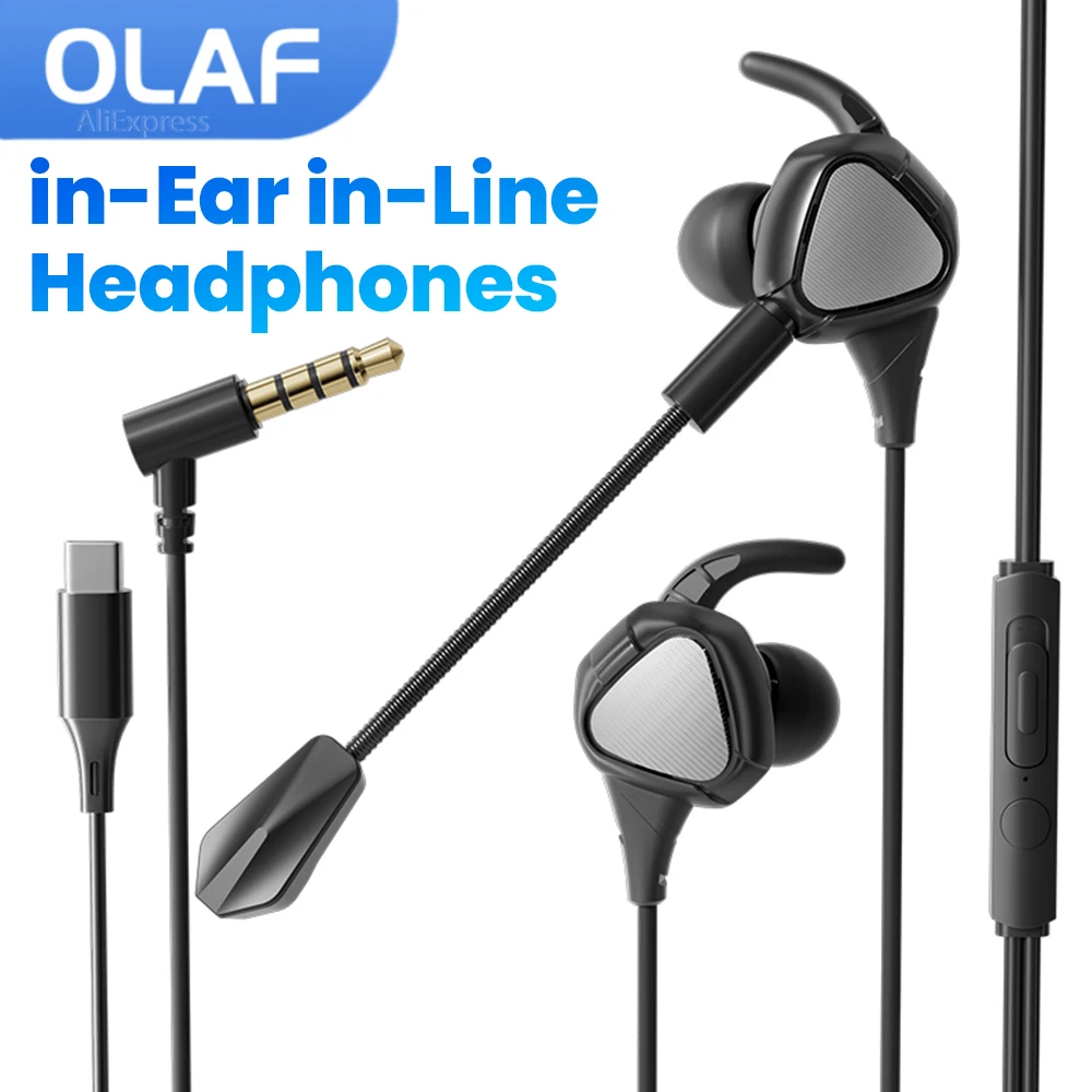OLAF DAC Type-C/3.5mm Wired Headphones In-ear Earphones Sports Gamer Headset Handsfree Earbuds For iPhone16 15 Samsung Xiaomi