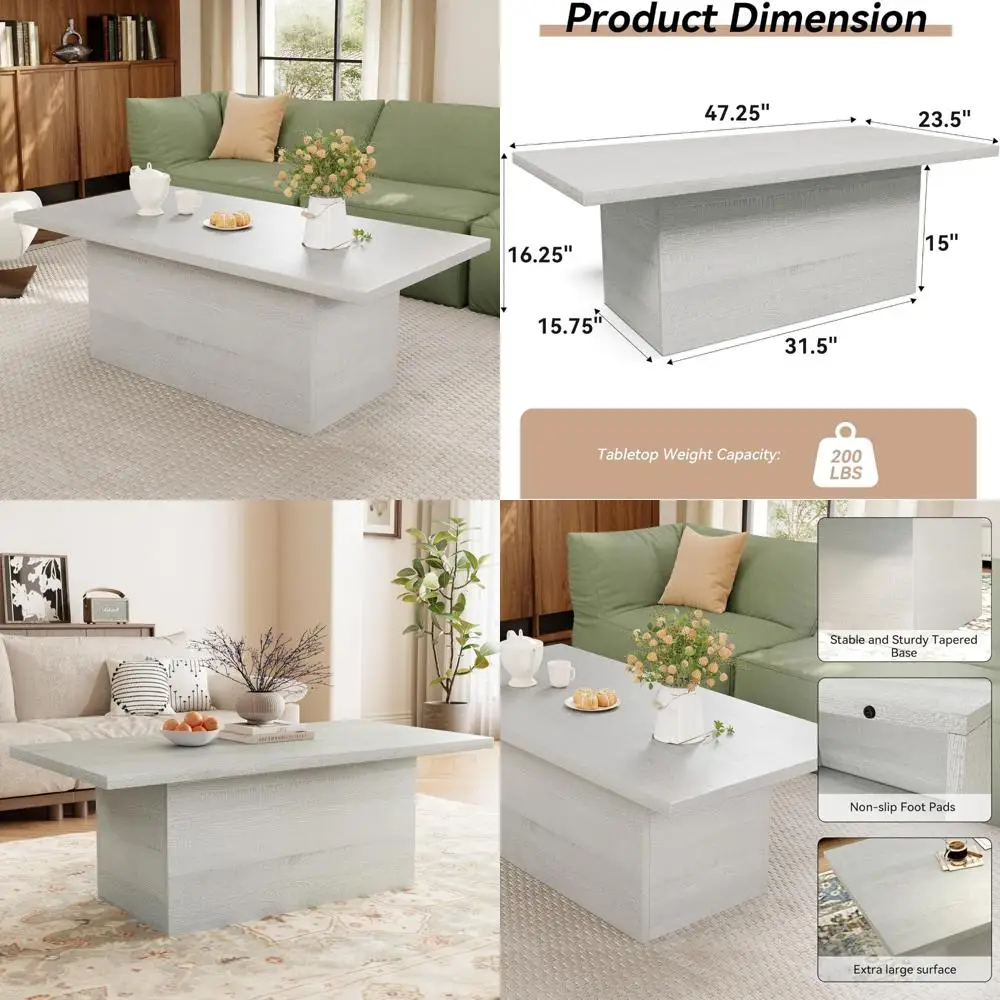 Modern 47.25-Inch Engineered Wood Coffee Table for Living Room and Home Office, Farmhouse Style Rustic Centerpiece