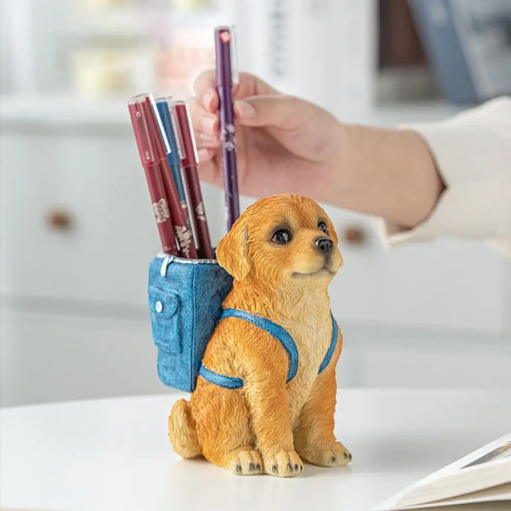 

Ornament Large Capacity Golden Retriever Pen Holder Animal Cute Makeup Brush Holder Resin Set Firmly Pen Container School