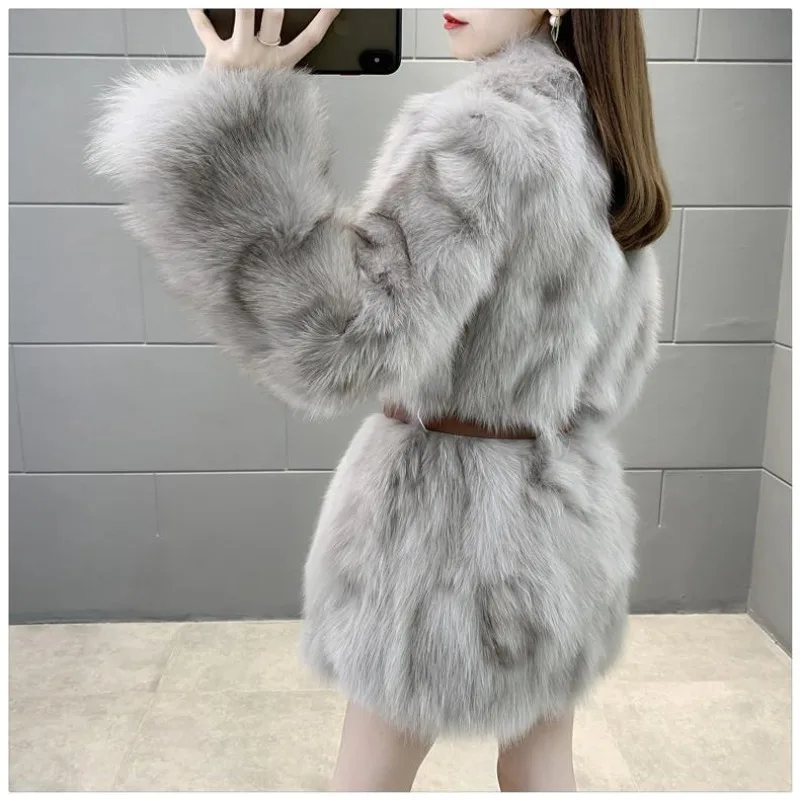 Manteau de fourrure d'hiver pour femme, veste à col de costume mi-longue, nouvelle collection 2025