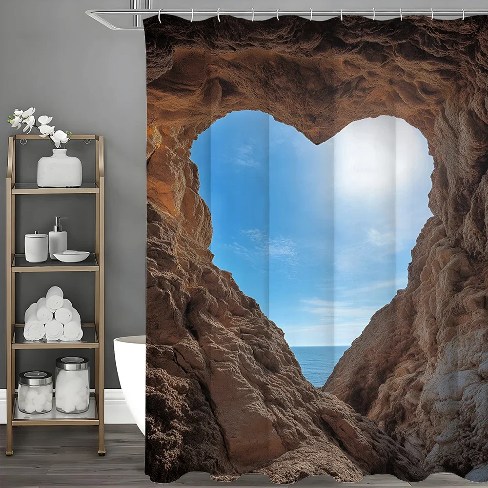 

Занавеска для душа в форме сердца средиземноморского моря, декоративная занавеска для душа в ванной комнате, водонепроницаемая занавеска для душа с крючком