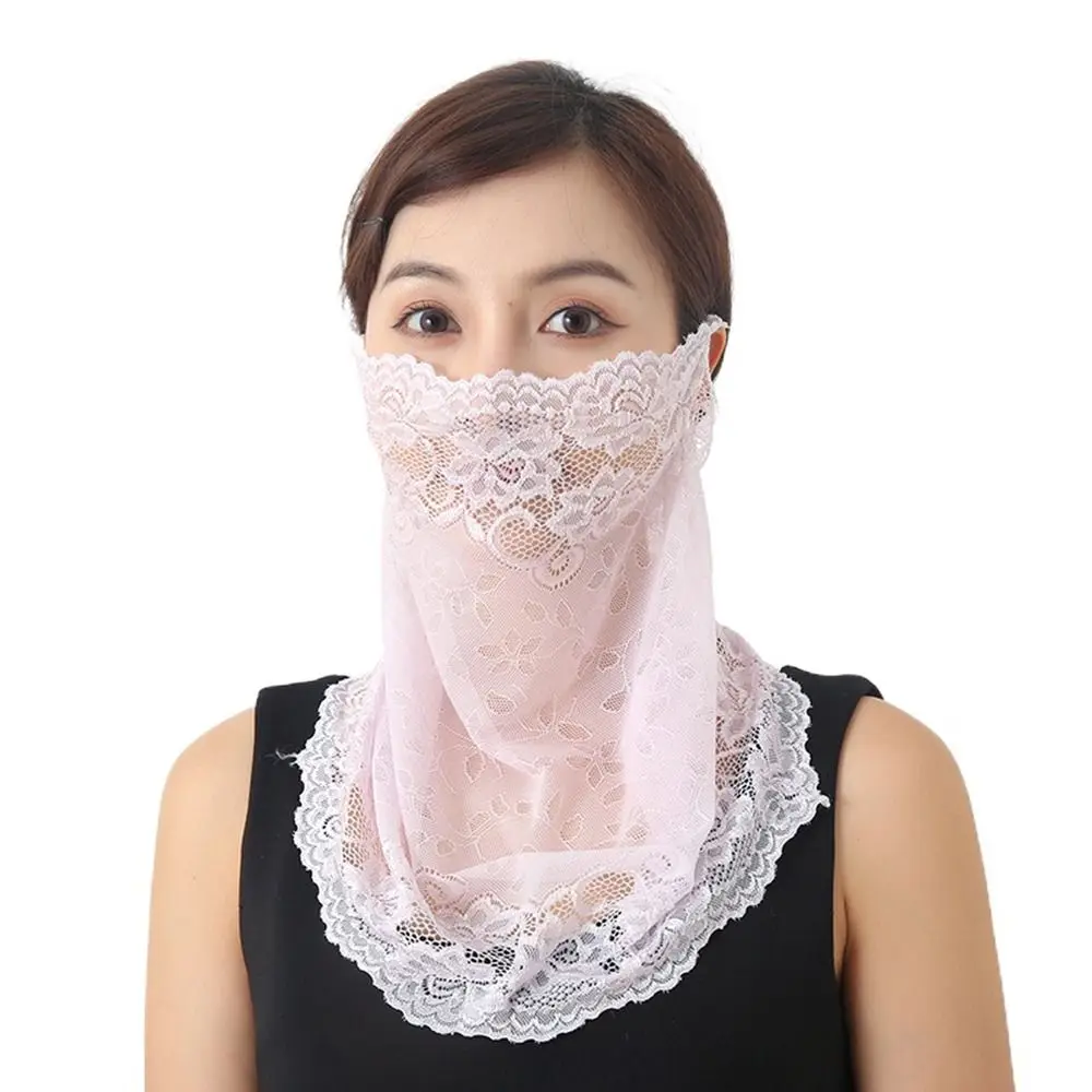 Bib Sunscreen Sun UV Protection Scarf Hiking Outdoor Solid Color Hanging Ear Lace Mask Face Cover Neck Scarf Face Scarves