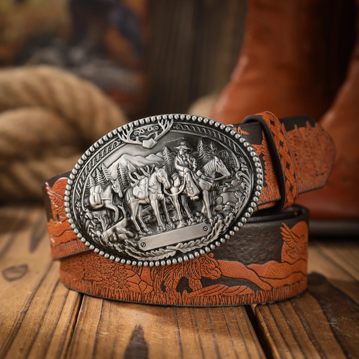 Vintage trifft auf Mode! PU-Legierungs-Gürtel mit Schnalle, geeignet für Männer und Frauen, um einen personalisierten Western-Stil zu kreieren. – Detail 5