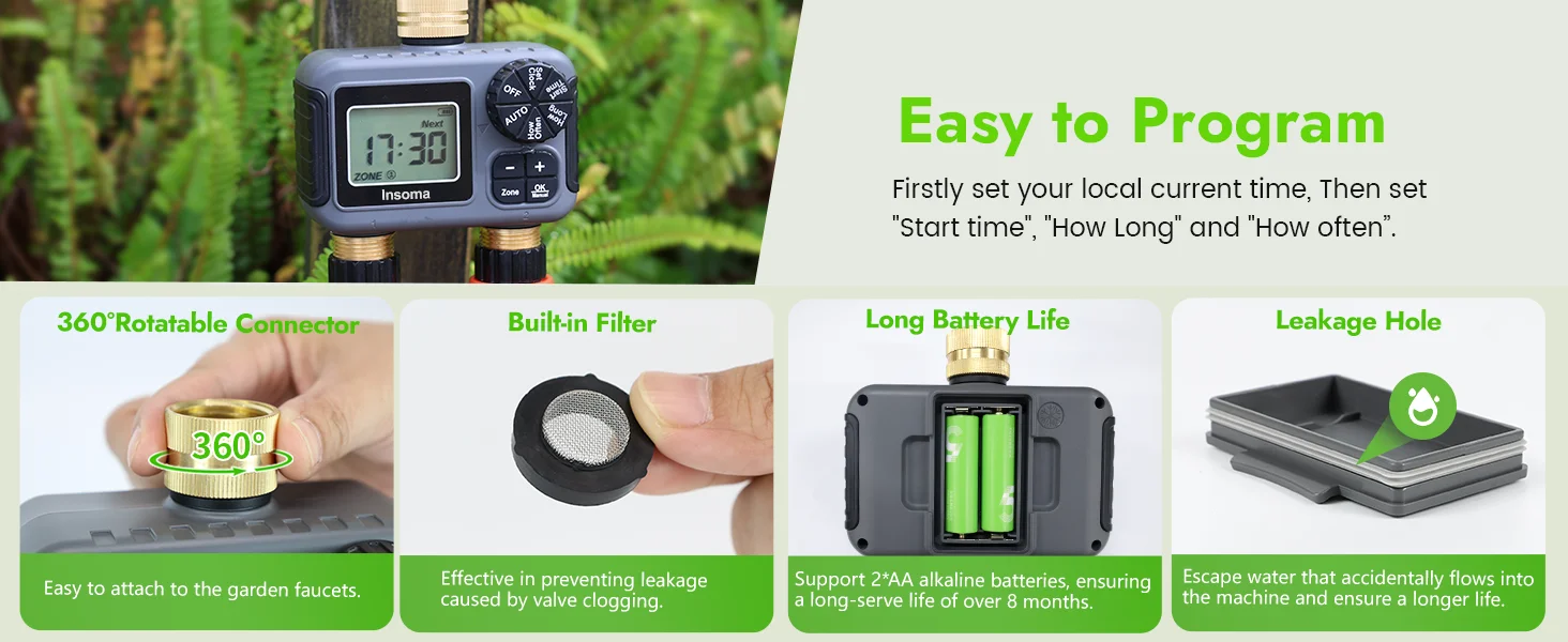 Dual Outlets Smart Irrigation Bewässerungssystem Automatischer Wassertimer Sprinkler Wasserhahn Schlauch Programmierer für Garten im Freien – Detail 9