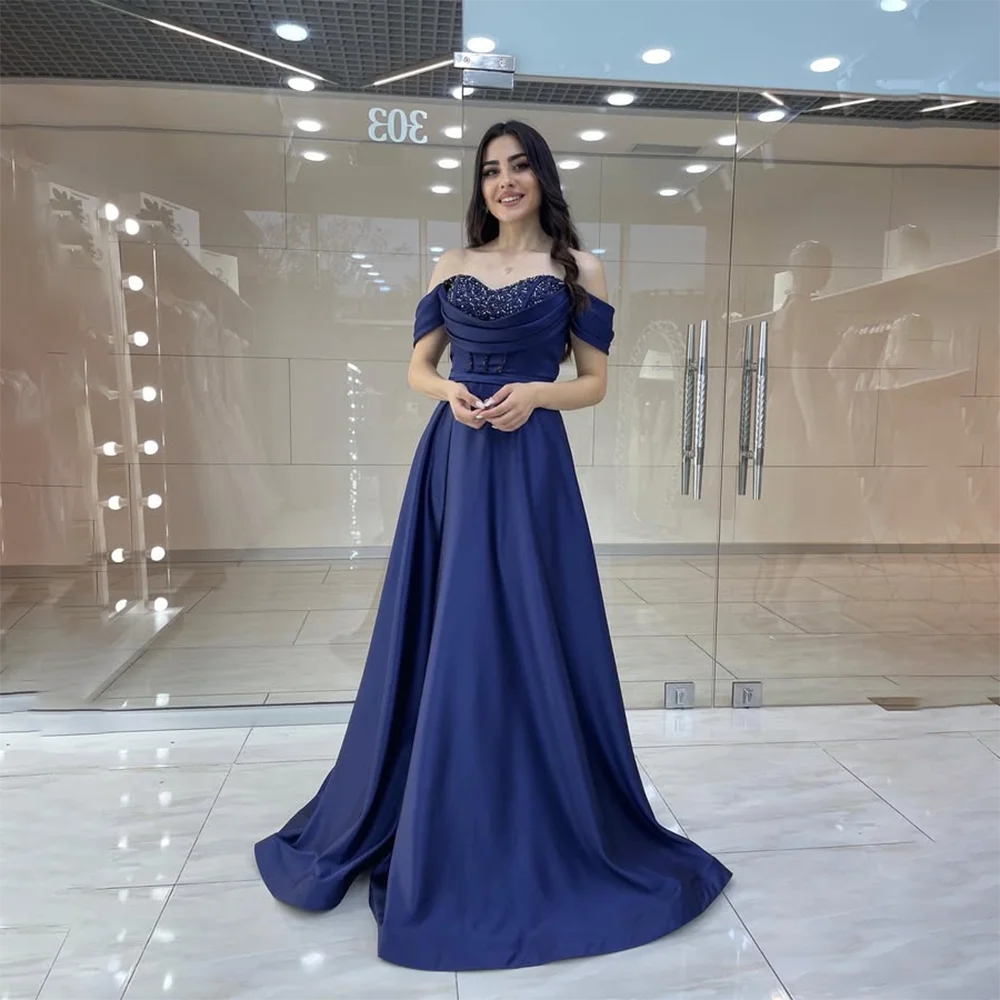 

Элегантное длинное вечернее платье по индивидуальному заказу с открытыми плечами и кристаллами, плиссированные вечерние платья для женщин, 2021, платье для выпускного вечера трапециевидной формы