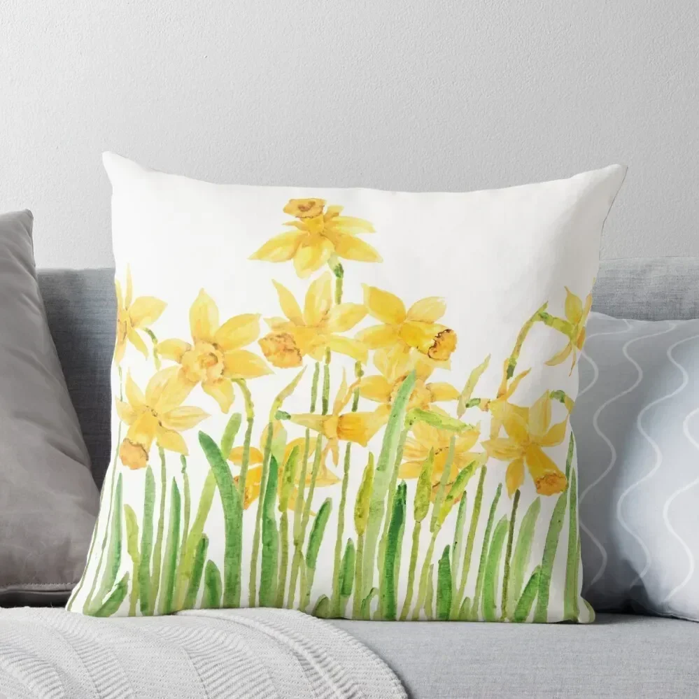 yellow daffodils field watercolor Throw Pillow Pillow Decor Christmas Pillowcase Decorative Cushion pillow