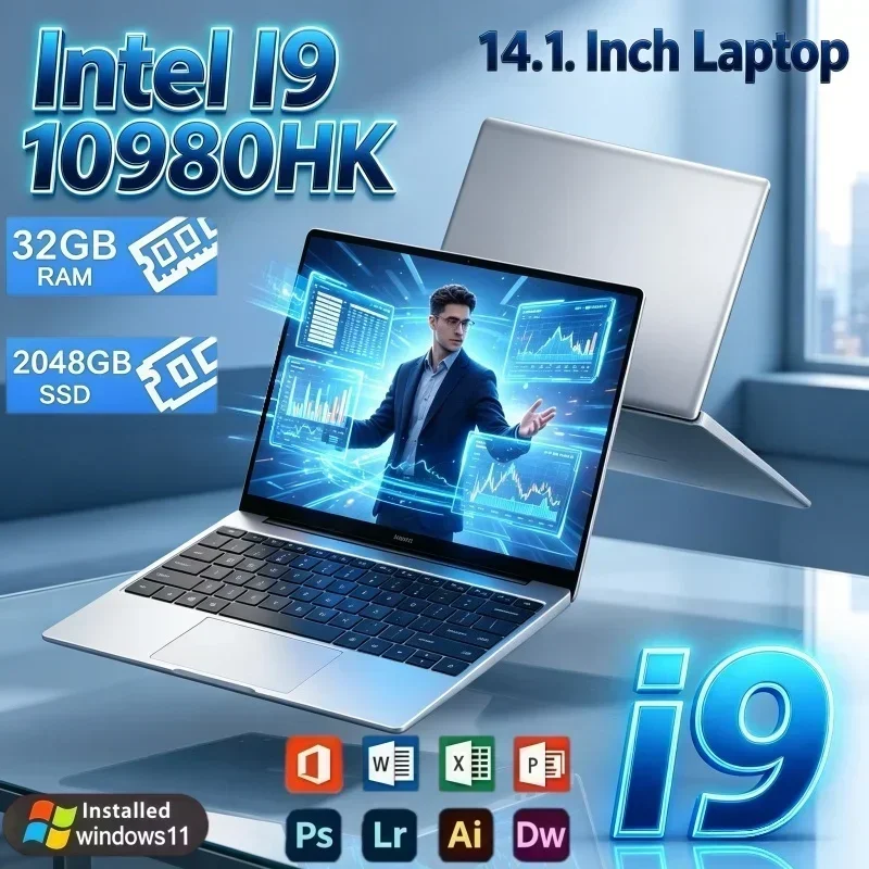 Slim Body 14.1 Inch Notebook Intel Core I9‑10980HK Windows 11 32GB RAM 2TB SSD For Daily Office & Game Daily Work Use