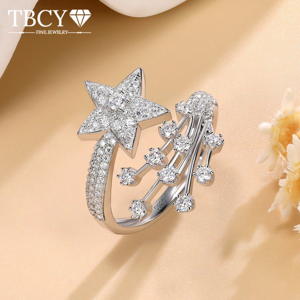 

TBCYD Звезда D Цвет Муассанит Бриллиант Открытое Кольцо Для Женщин Стерлингового Серебра 925 Половина Вечности Роскошный Ремешок Для Классических Ювелирных Изделий