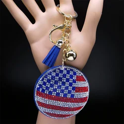 American USA Flag Round Key Chains for Women/Men Gold Color Alloy Crystal Keychain Holder Jewelry porta chaves mulher K8726S01