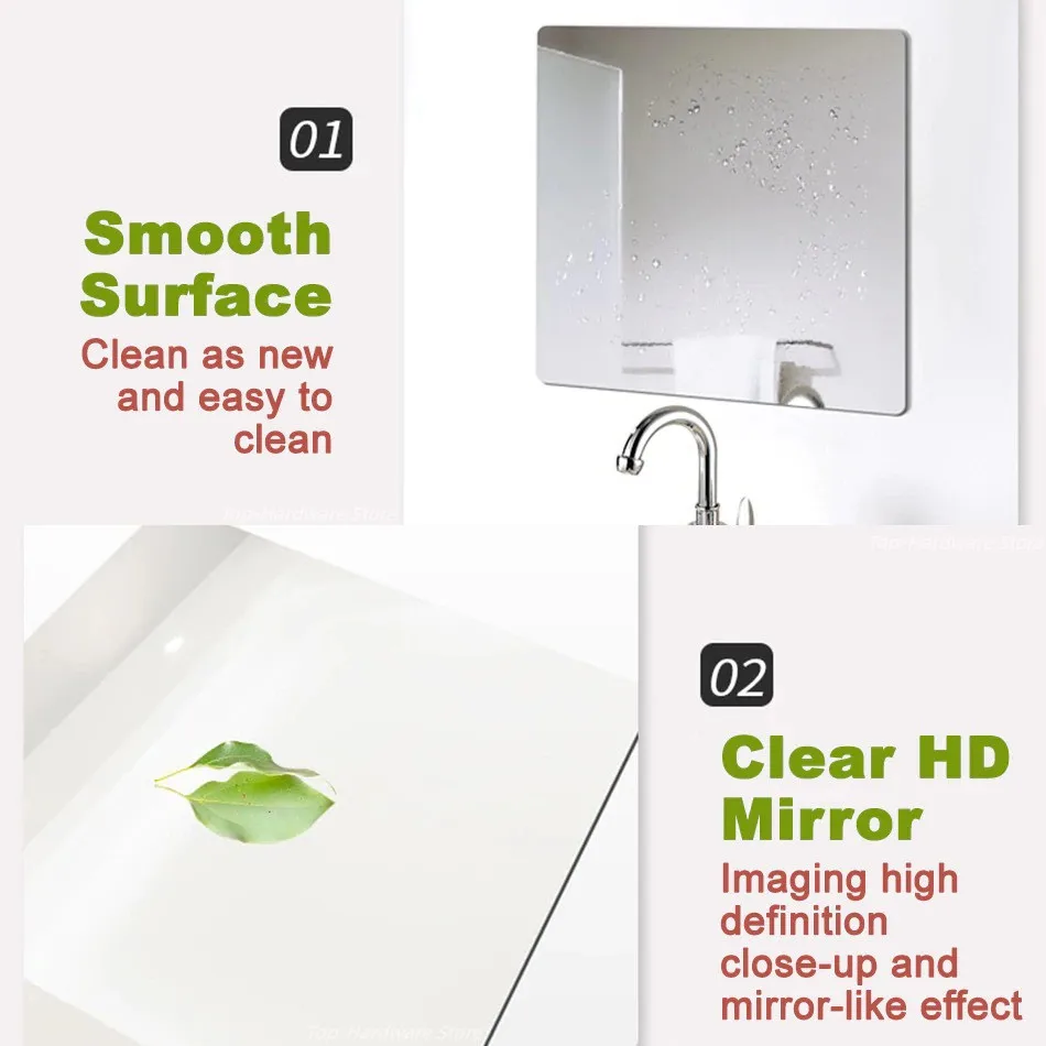 HD Flexible Acrylic Mirror Stickers Anti Fog Shower Mirror Self-adhesive Oval Rectangle Square Make Up Mirror Sticker Home Decor