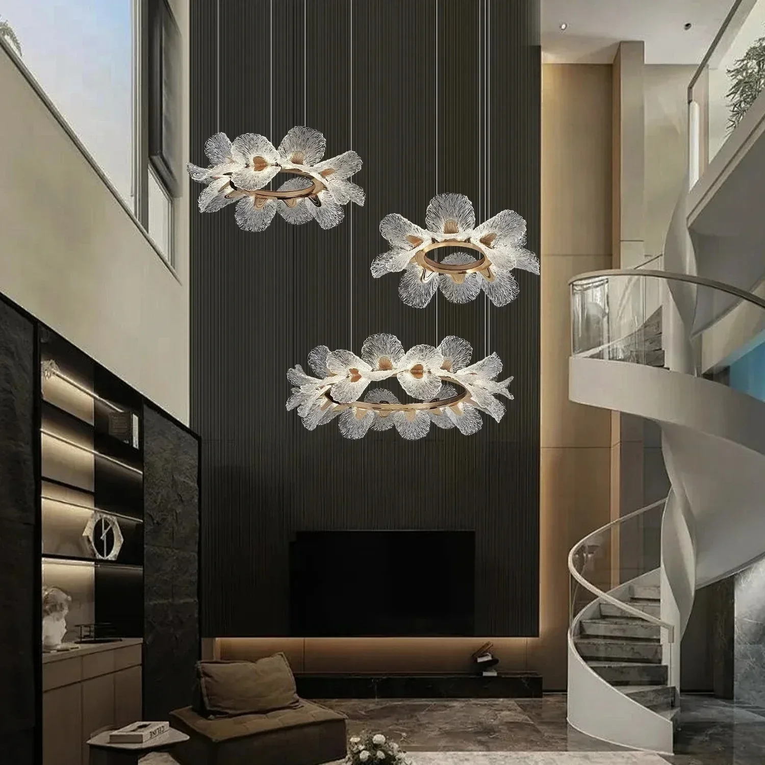 French Flowers Duplex Staircase Chandelier for Living Room Villa Luxury Designer Carving High Ceiling Pendant Chandeliers Light