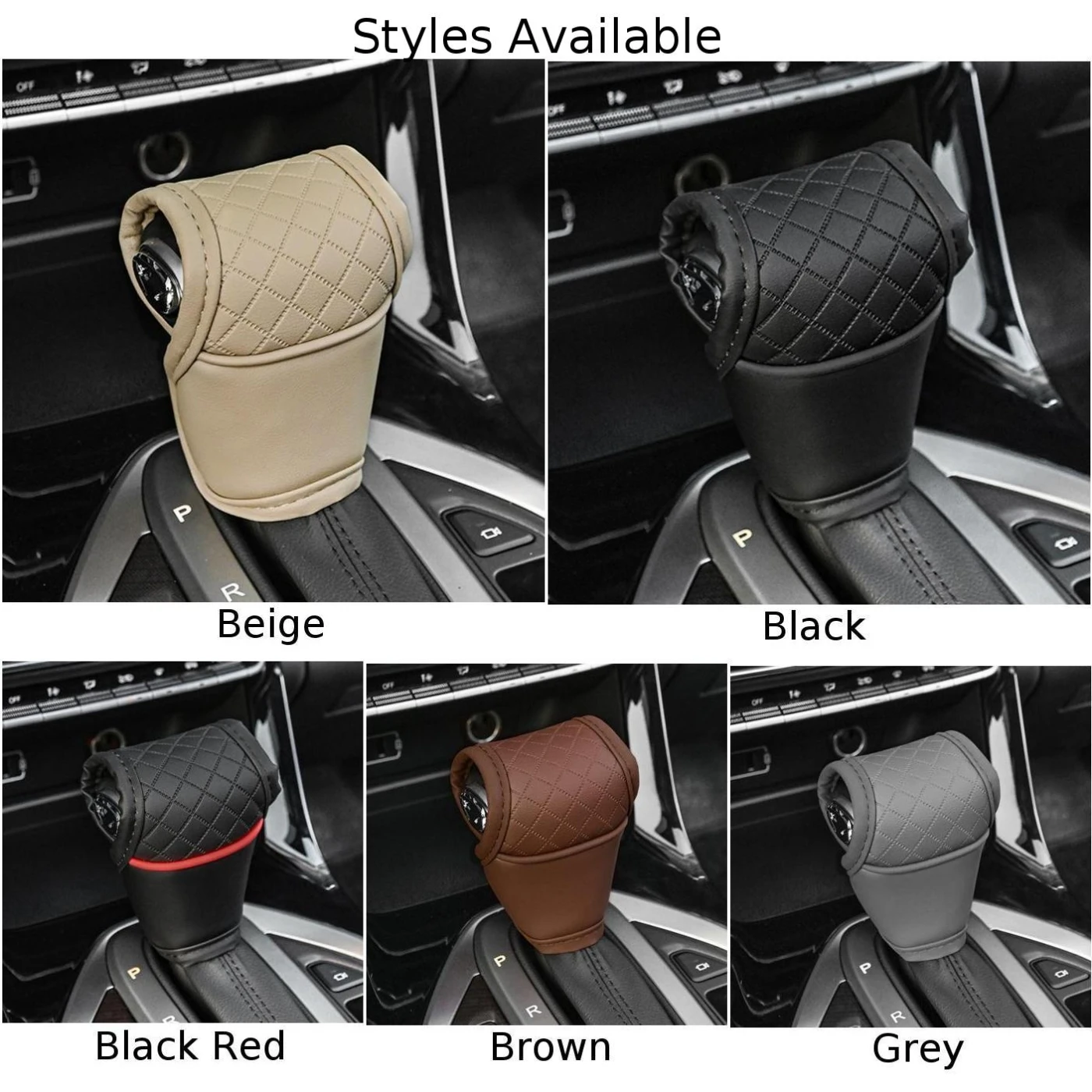 1x Black/ Brown/ Beige/ Gray/ Black+red Car Gear Shift Cover PU Leather Shifter Knob Protector Fits For Most Models Anti-scratch