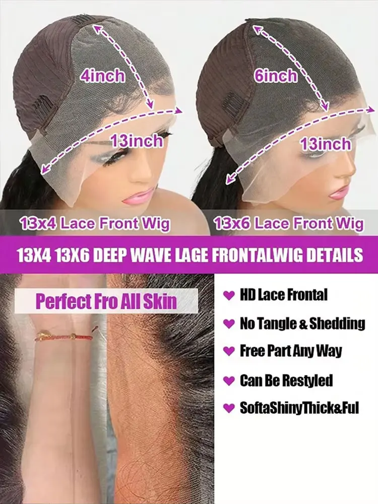 Body Wave Human Hair Lace Frontal Wig, 13x6/13x4 HD Lace, Glueless, Wet and Wavy
