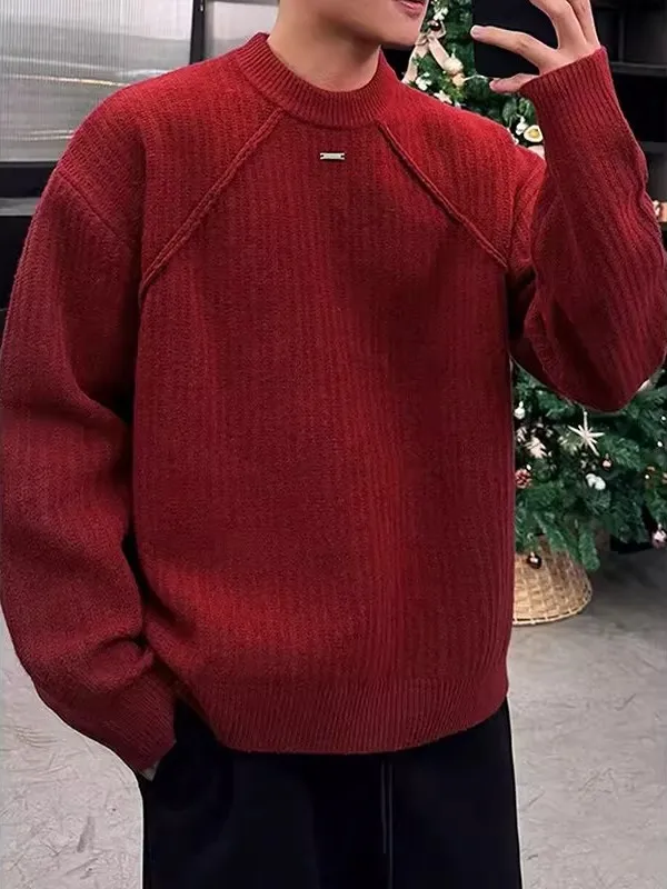 

Утепленный мужской свитер с круглым вырезом, свободного кроя, универсальный базовый слой, теплый, комфортный, для повседневной носки