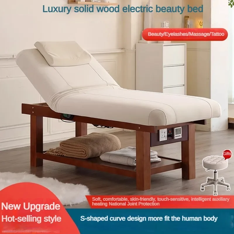 

Electric lifting solid wood beauty bed, special latex massage massage bed for beauty salons, full body spa ear treatment