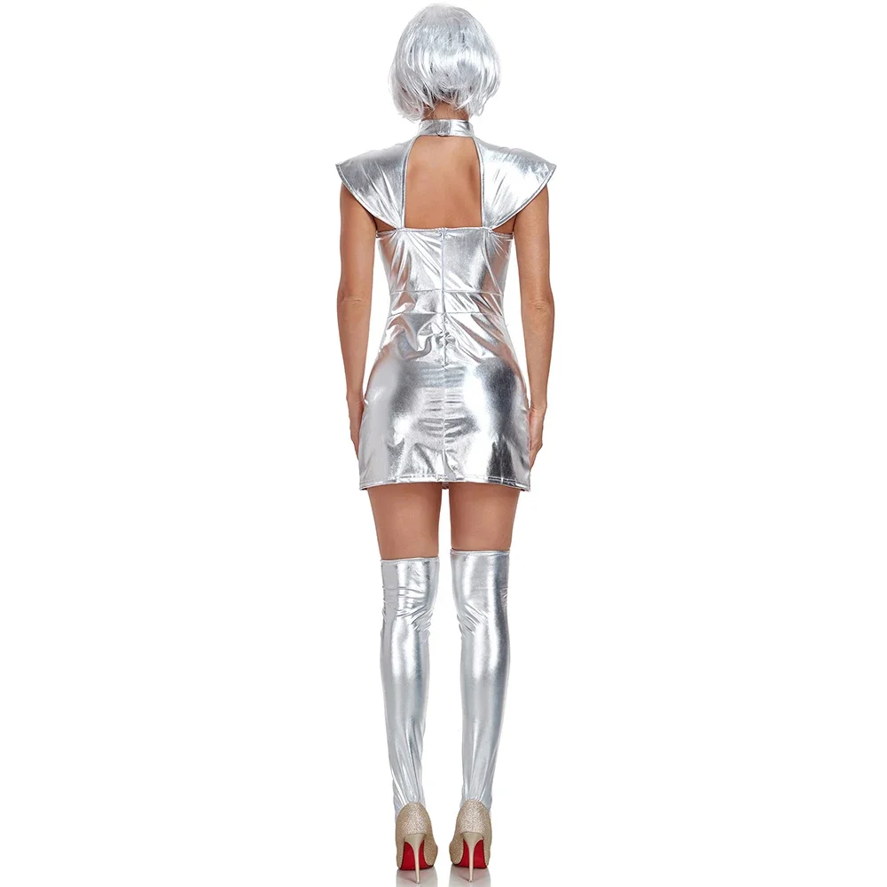 M-XL schöne Mädchen Halloween Weltraum kostüm Cosplay Planet Silber Zinn Mann Uniform Performance Bühne Planet Astronaut Kostüm