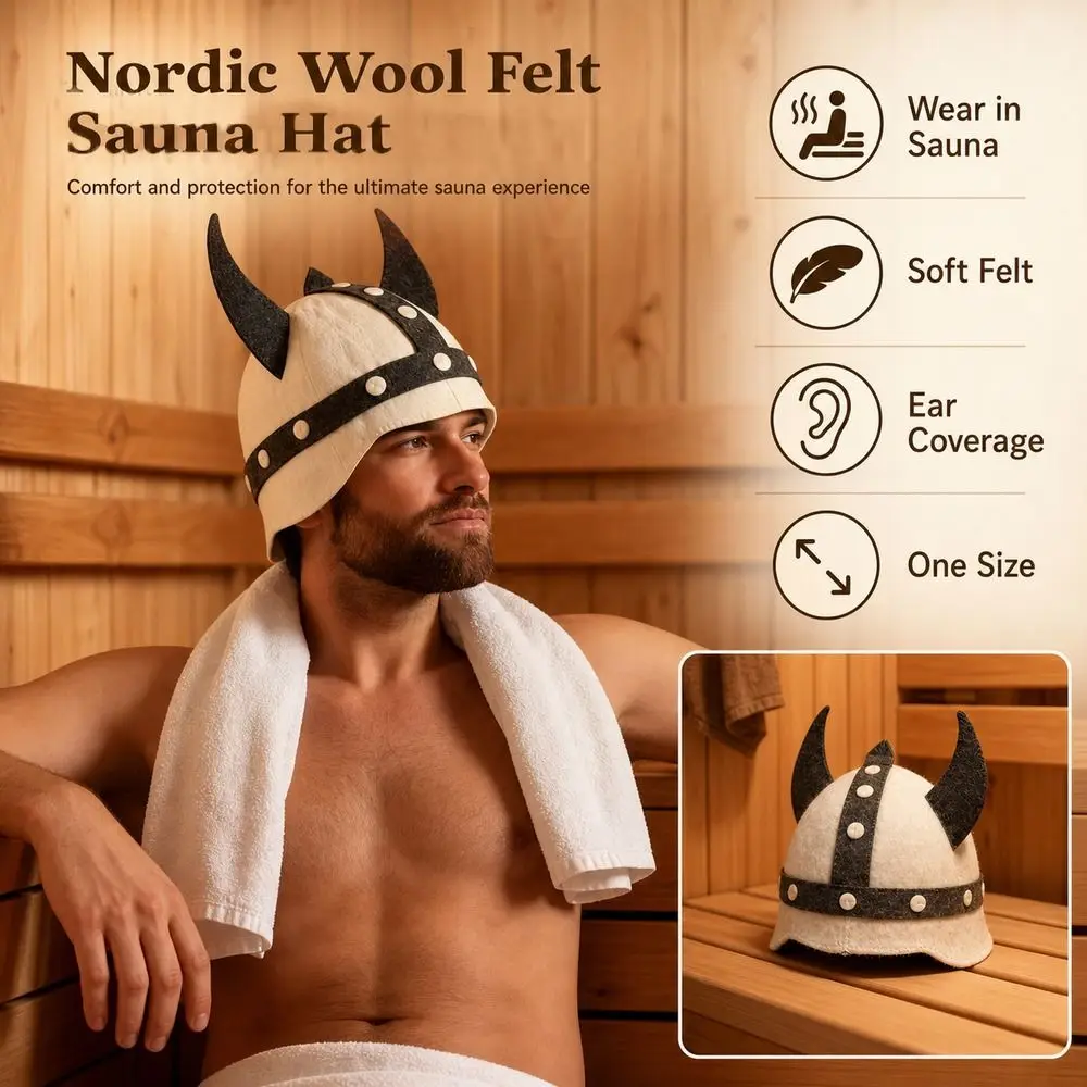 Wool Felt Material Wool Felt Sauna Hat Heat Resistant Rivet Decor Russian Banya Cap White Grey Unisex Steam Bath Headwear