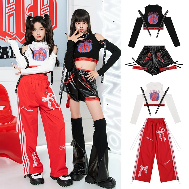 2024 Kids Hip Hop Dance Costume Girls K-Pop Jazz Stage Outfit Fashion Show Stage Clothes K POP Dancer Tops Shorts Pants XH1212