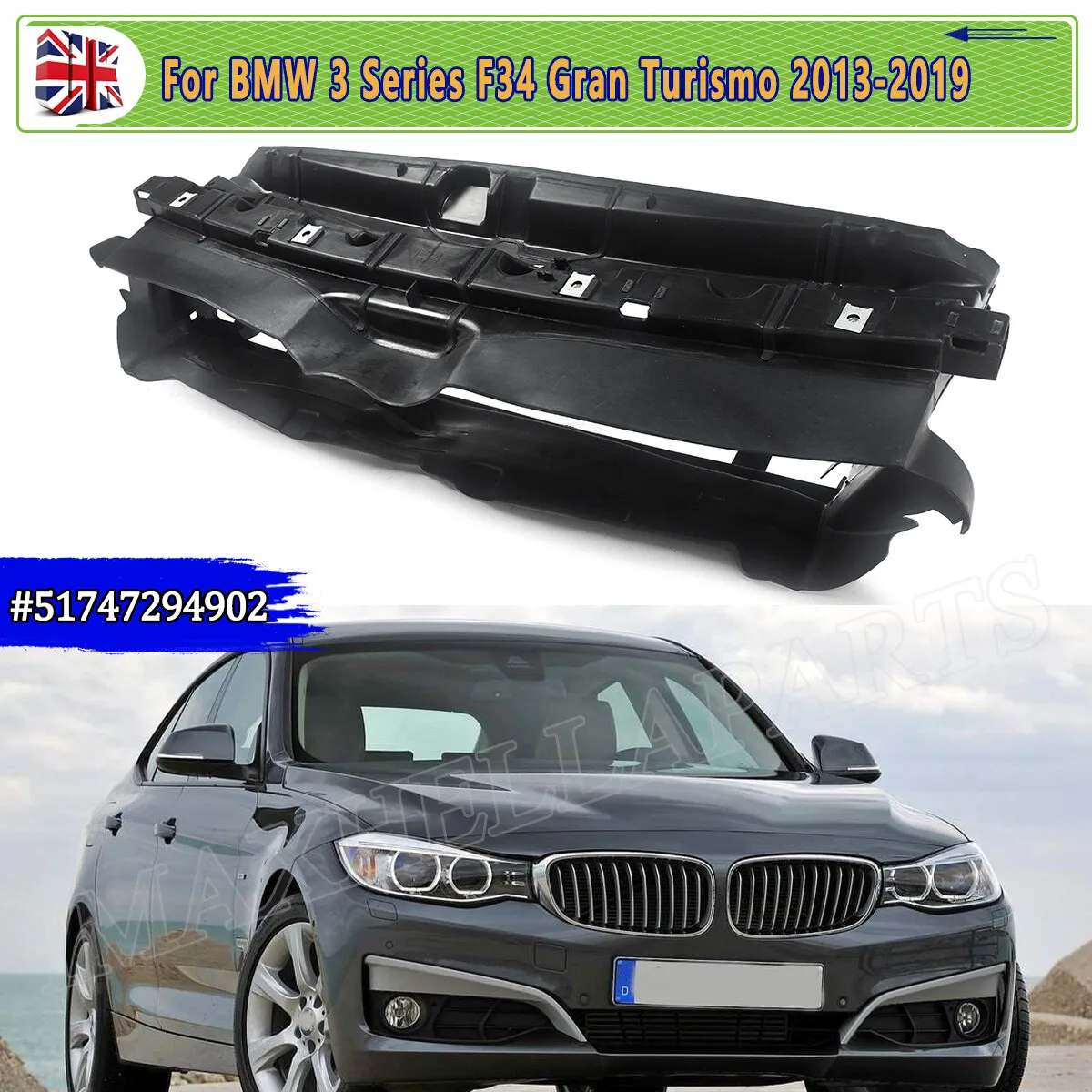 RADIADOR de patos de aire delanteros, repuesto para BMW Serie 3 F34 320i 330i 340i 330d GT 2013-2020, catéter de tanque de agua negro, accesorios para coche