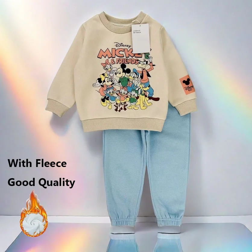 Toddler Girl Cartoon Clothing Set Long Sleeve Hooded Shirt and Pants with Fleece Autumn Winter Children Cotton Clothes