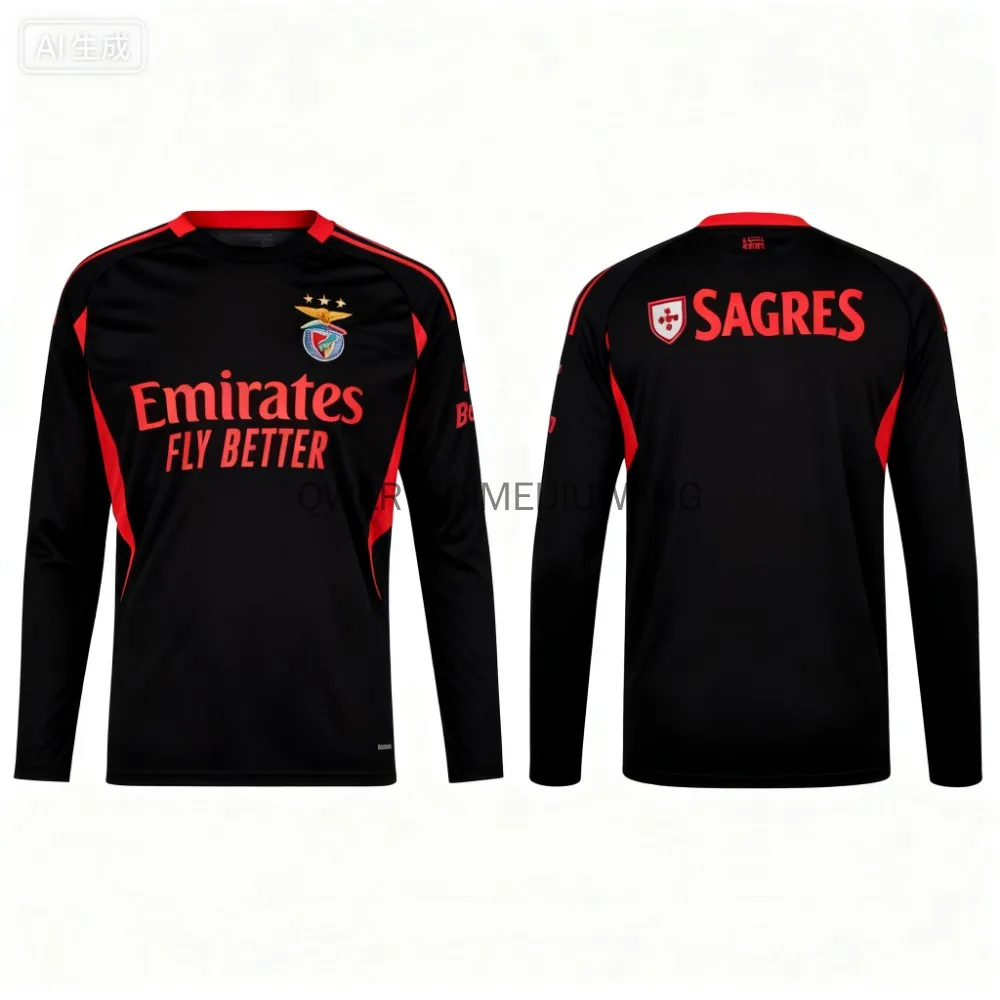 أحدث قميص منزلي للرجال من Benfica: تي شيرت رياضي خارجي كبير الحجم بأكمام طويلة لعام 2025، نمط جديد للتدريب المريح