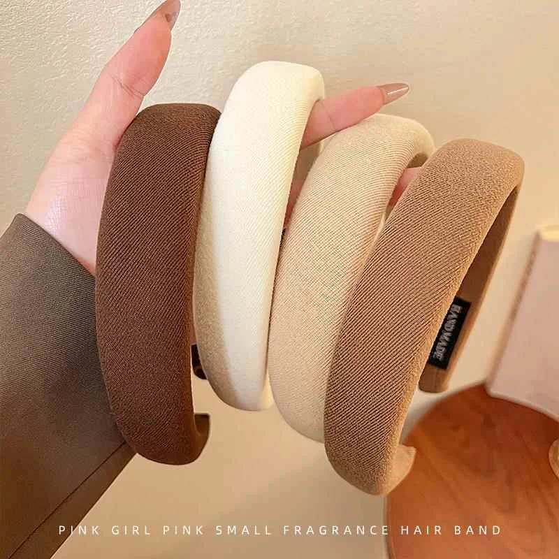 Wild Solid Color Sponge Headband for Women Fashion Girl Wash Face Wide Edge Simple Hair Band