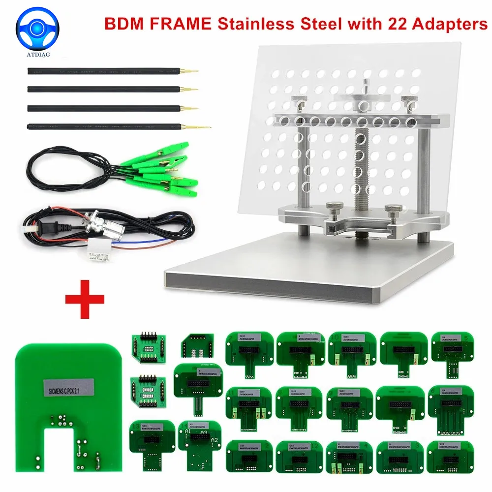 Hot! Metal LED BDM FRAME Full Set Stainless Steel with 22pcs BDM Adapters For FGTECH BDM100 ECU Chip Tuning Tool With Probe