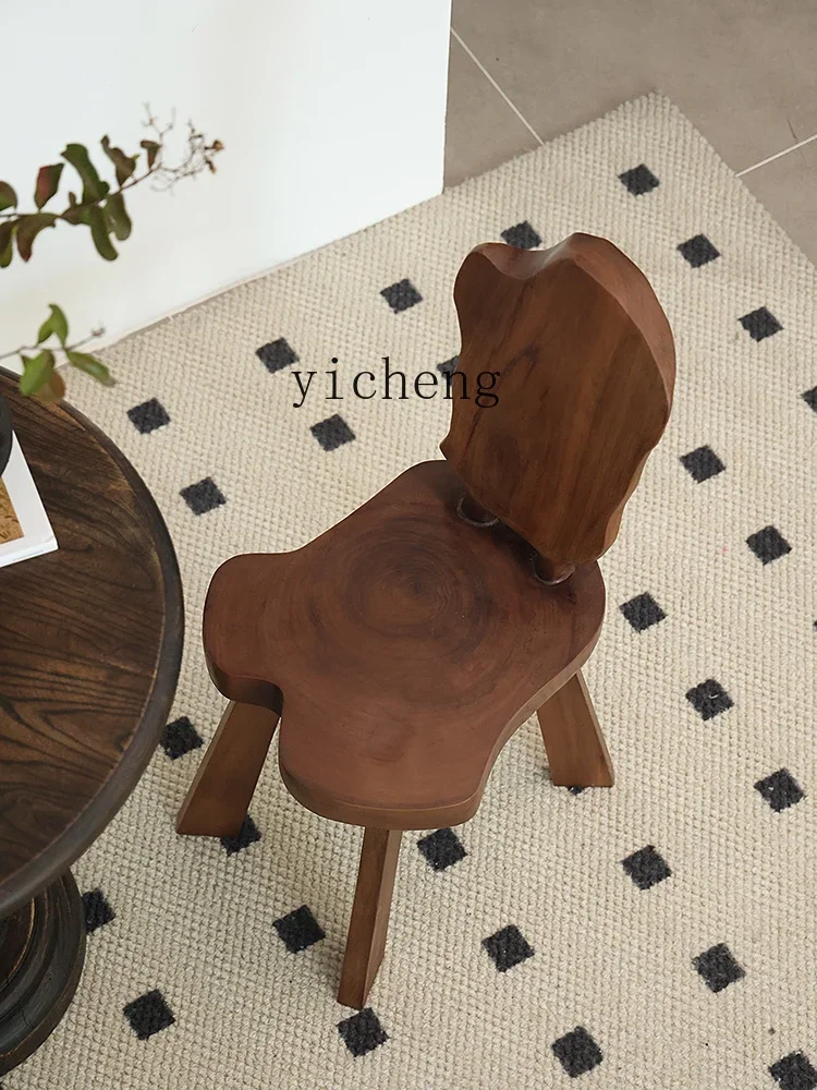 W5.14 Solid Wood Chair Hand-Carved Coffee Backrest Stool Artistic Niche Furniture