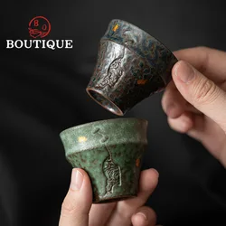 2pc/set Handmade Peacock Blue Teacup Luxury Sprinkled Gold Beautiful Tea Cup Tea Bowl Fragrance Cup Teaware Supplies Gift 50ml