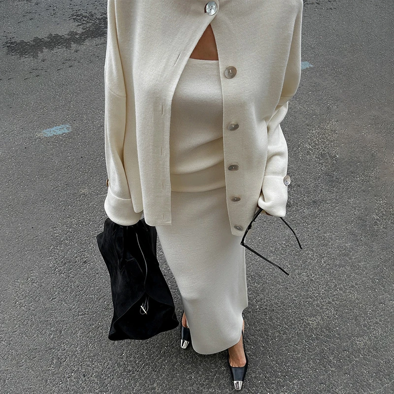 Tornova ผู้หญิงถักชุด 3 ชิ้นแขนยาวเสื้อสเวตเตอร์ถักสลิงเสื้อกั๊ก Slit High เอวกระโปรง Lady 2025 ฤดูใบไม้ร่วงฤดูหนาวเสื้อกันหนาวชุด