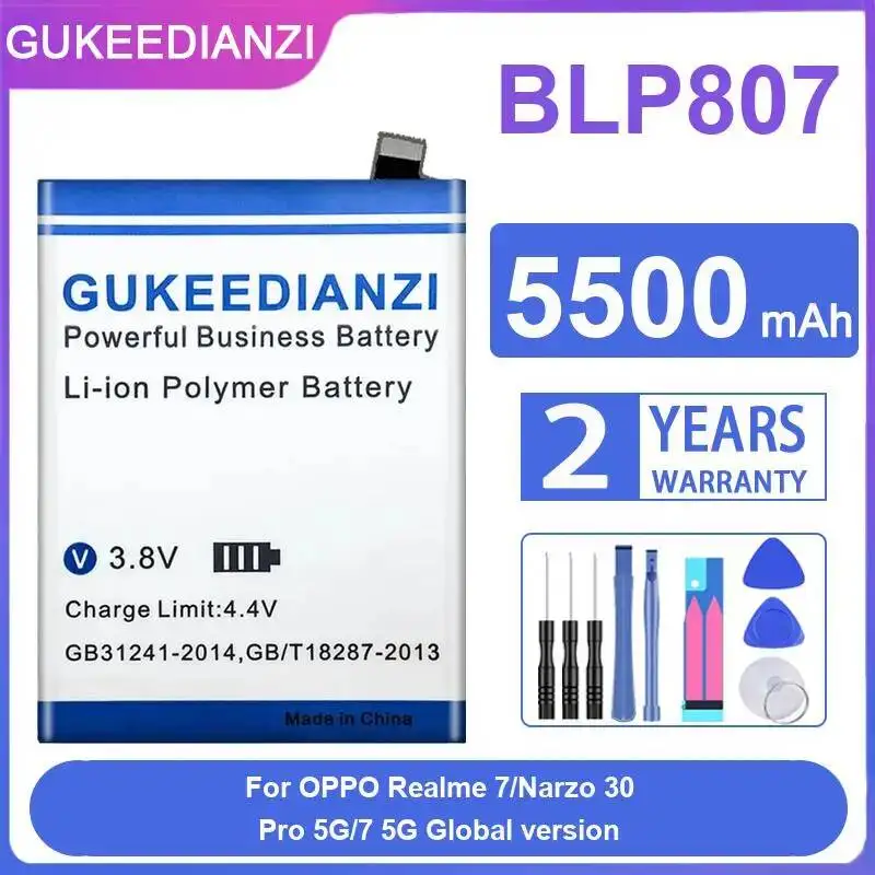

Легкая и надежная батарея BLP807 для Oppo Realme 7 Narzo 30 Pro 5G 7 5G Global Version 5500 мАч