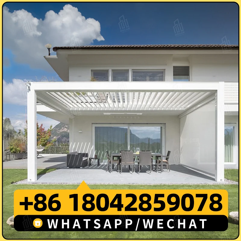 Remote Control Garden Smart Louver Roof Patio Screen Motorized Gazebo Outdoor Slat Terrace Bioclimatic Aluminum Pergola