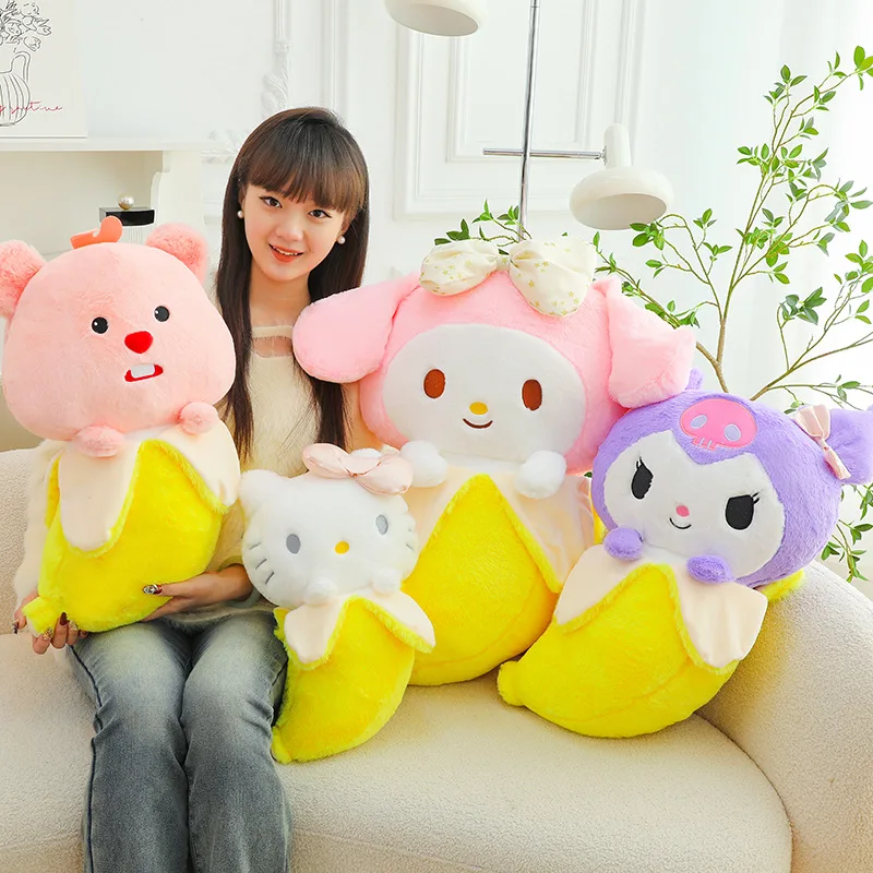 40CM Sanrio Plush Toy Cute Banana Kuromi Plush Stiffed Doll Purple Melody Children's Girl Birthday Gift Kawaii Room Decoration