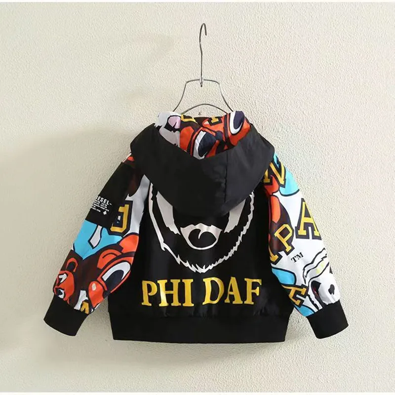 Childrens Clothing Boys Windbreaker Coat 2023 New Boys Fashion Hooded Letter Jacket Childrens Baby Jacket Spring and Autumn Kids