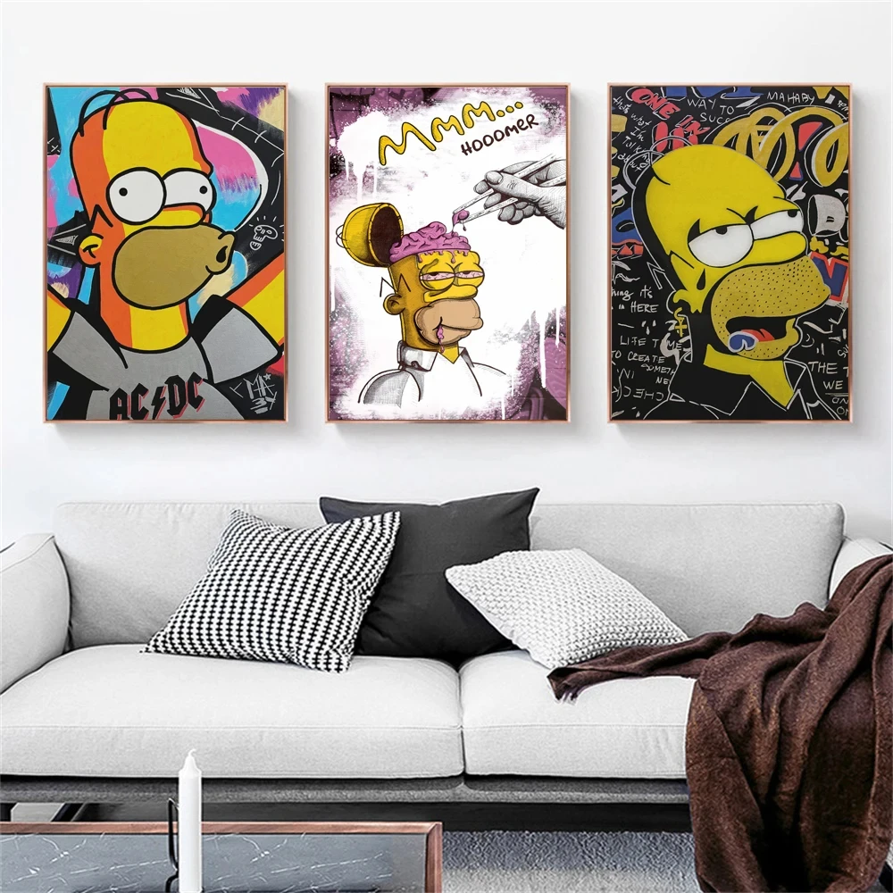 Disney Simpsons Cartoon Poster Canvas Painting Graffiti Walls Art Toilet Bathroom Living Room Home Decor Paintings Children Gift