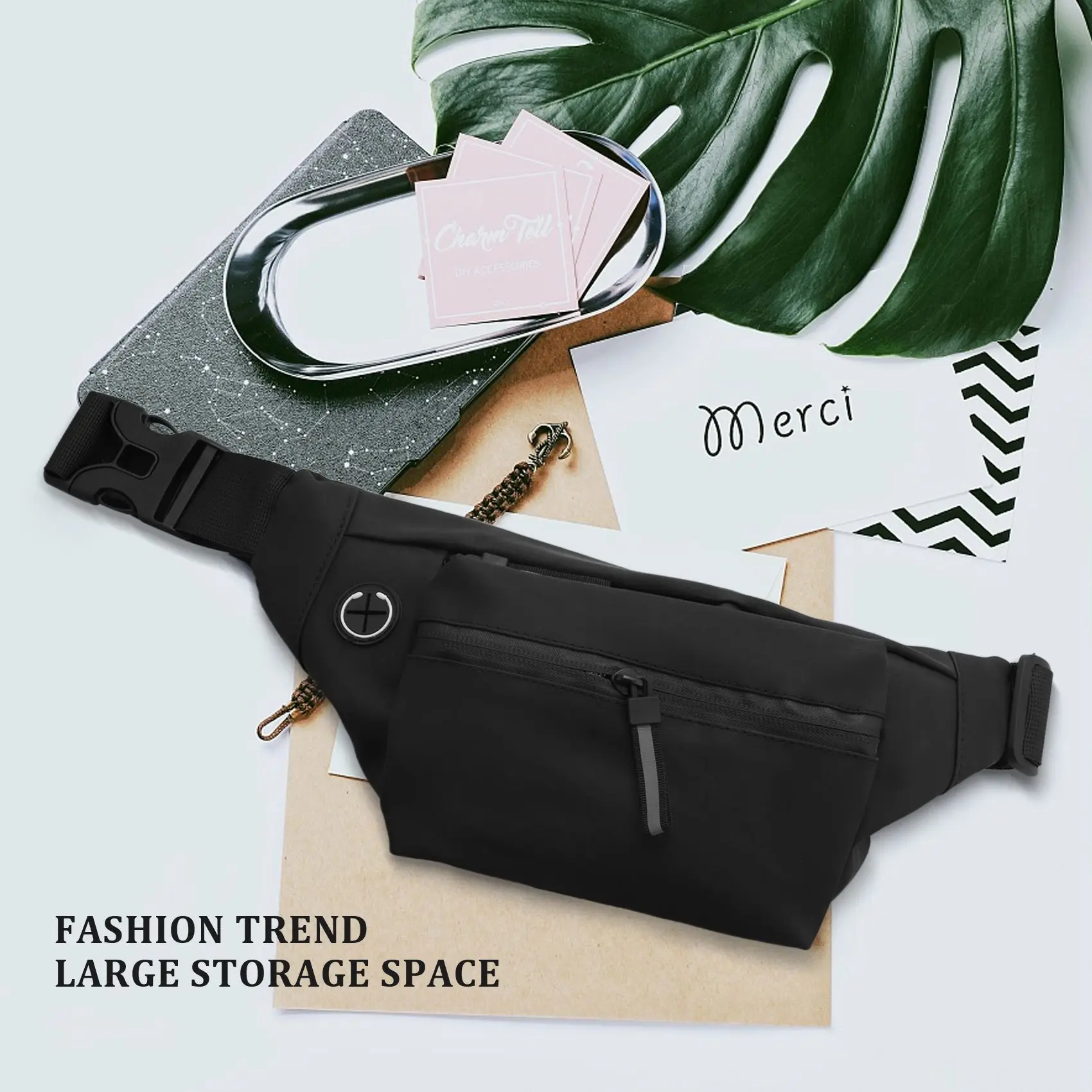 TEXU Waterproof Man Waist Bag Fashion Chest Pack Outdoor Sports Crossbody Bag Casual Travel Male Bum Belt Bag Black