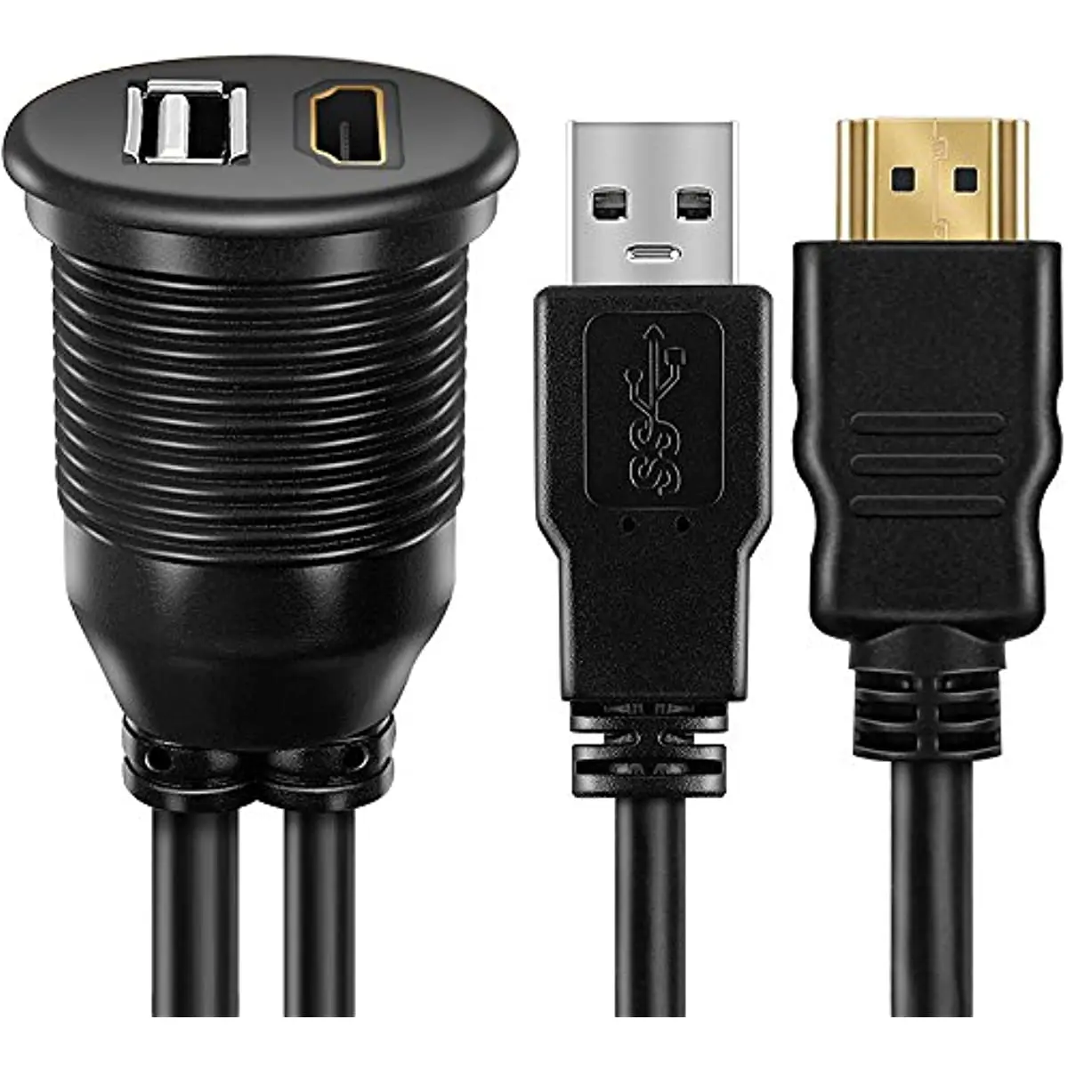 Nku 1m 3ft USB 2.0 i hdmi-kompatybilny rozszerzenie męskie i żeńskie wodoodporny Flush Panel do montażu na desce rozdzielczej kabel montażowy dla samochodów łódź motocykl — zdjęcie produktu 3