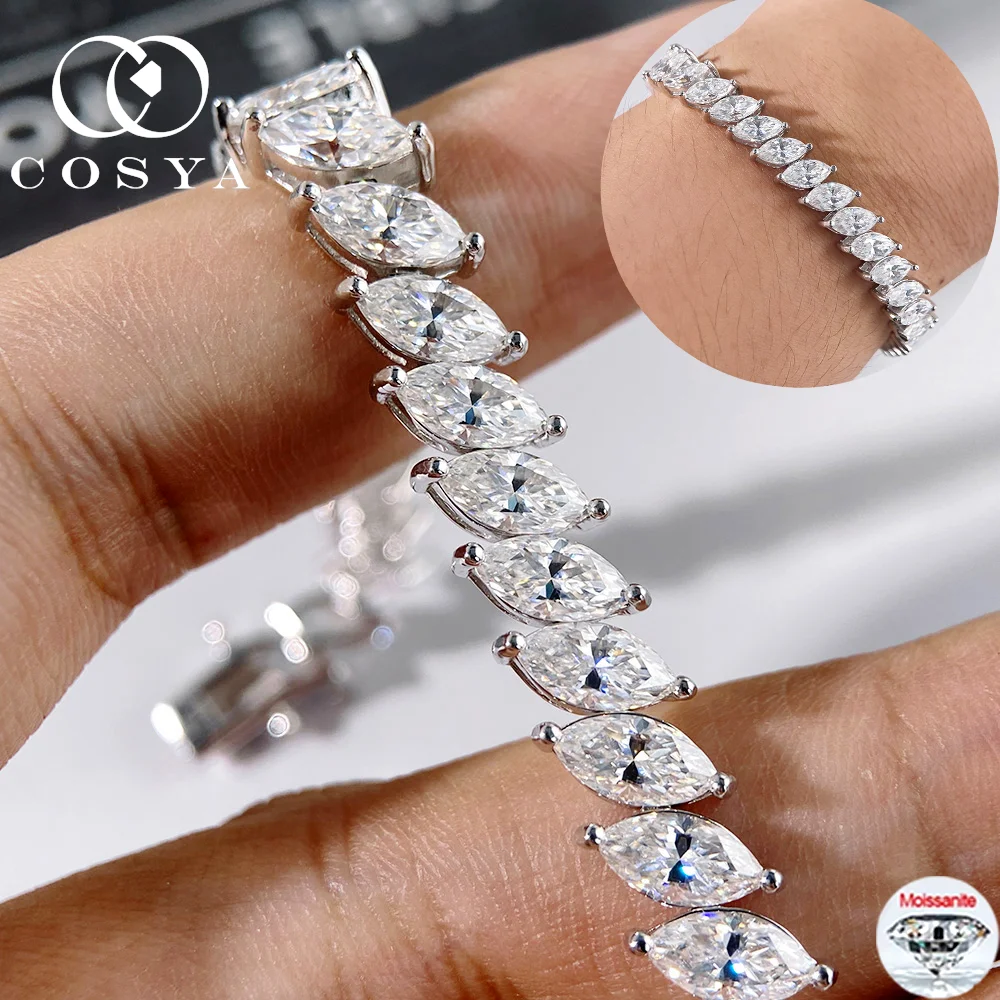 

COSYA 4*8 мм браслет из муассанита огранки маркизы для женщин и мужчин S925, серебро D, цвет, лабораторный бриллиант, изящные сверкающие ювелирные изделия