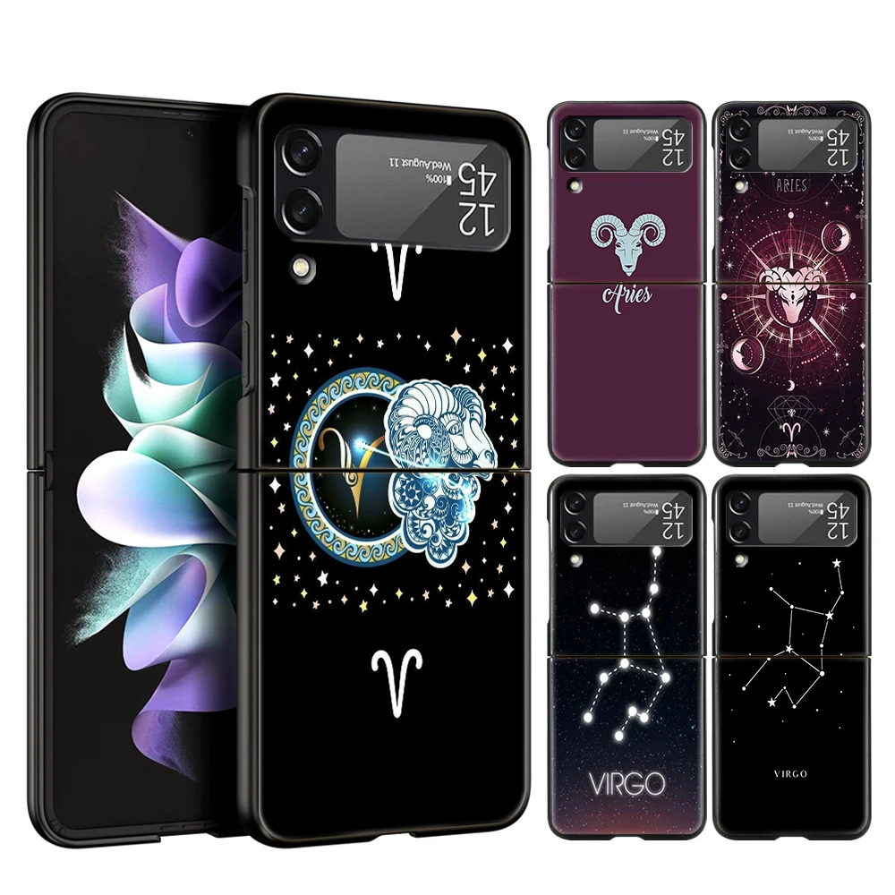 Constellation Virgo Aries Hard PC Phone Case For Samsung Galaxy Z Flip 6 5 4 Black Cover For Galaxy Z Flip 3 Foldable Shockproof