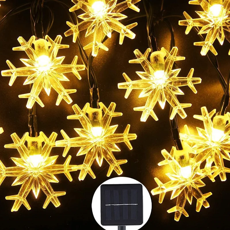 

12M Solar Lights Snowflakes Led String Fairy Christmas Tree Party Home Outdoor Fairy Holiday Wedding Garland Festival Decor Lamp