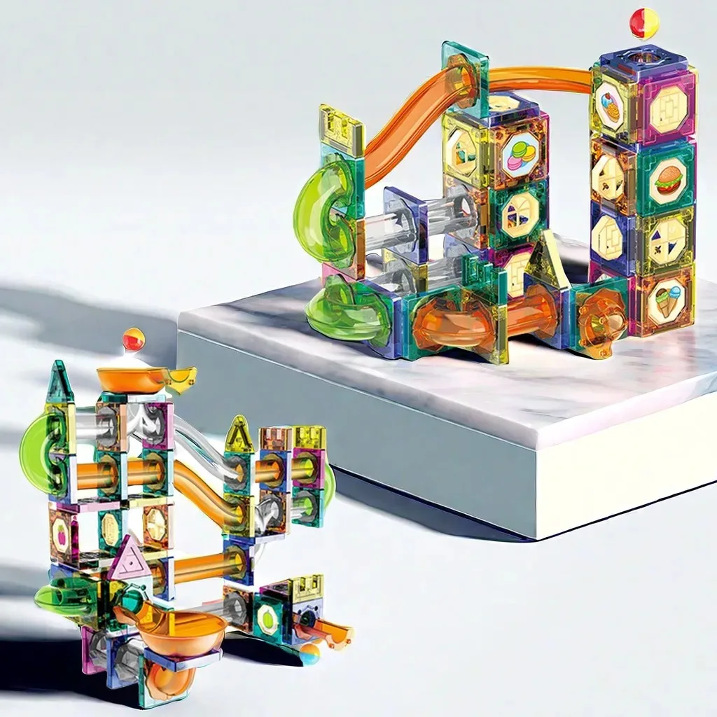 ورقة مغناطيسية ملونة تعليمية لألعاب الأطفال مع كرات بناء كروية منزلق، نافذة لعبة ألغاز مغناطيسية للأنابيب