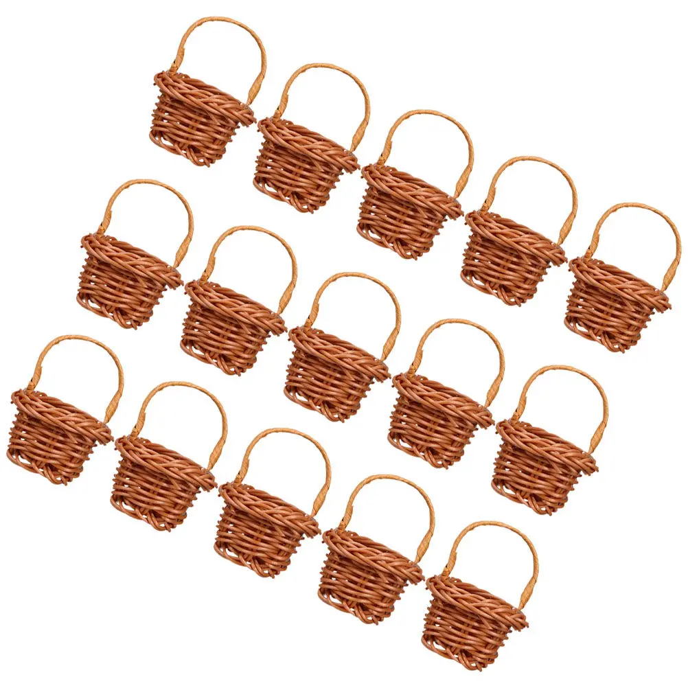 

15Pcs Micro Landscape Decor Mini Basket Natural Look Artificial Rattan Basket for Dollhouse Theme Photography Accessories