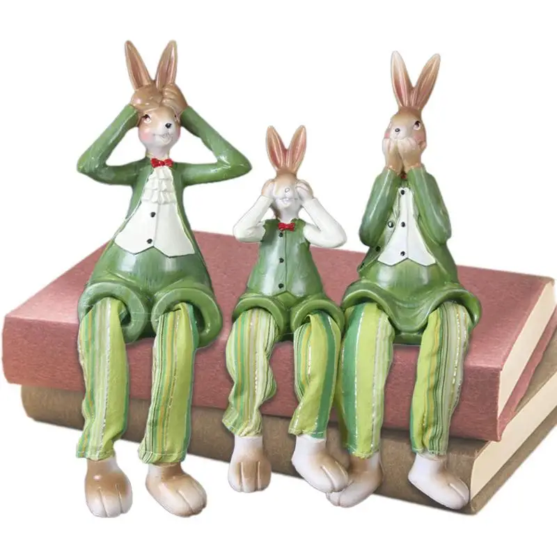 

funny Easter Bunny Dolls Adornment Resin Artware Collectible Dolls 3 Rabbits Figurine Decor Safe Rabbits Figurine Decor Statues