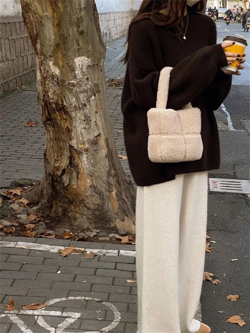 1pcs Ladies Elegant Temperament Woolen Knitted Wide-leg Pants Women's Autumn Winter Soft Casual Drape Straight Trousers Gift New