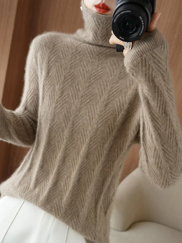 

2024 100% new turtleneck wool sweater women's wool sweater loose cashmere sweater women