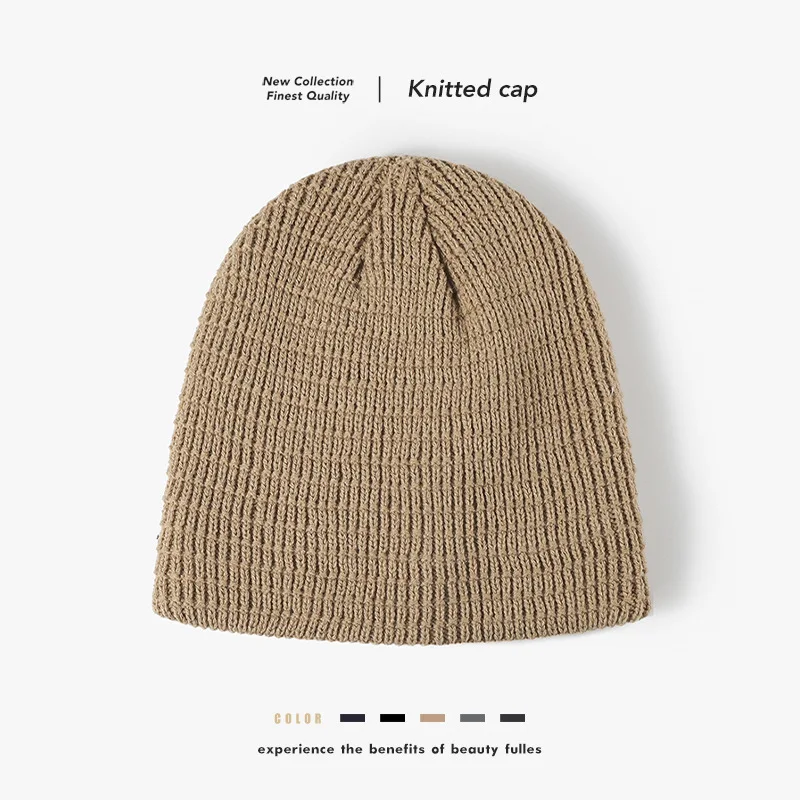 

54-62cm Xxl Winter Knit Hat Women Warm Fleece Head Caps Solid Color Knitted Hat Men Versatile Hoodie Cold Hat Touca 4m630