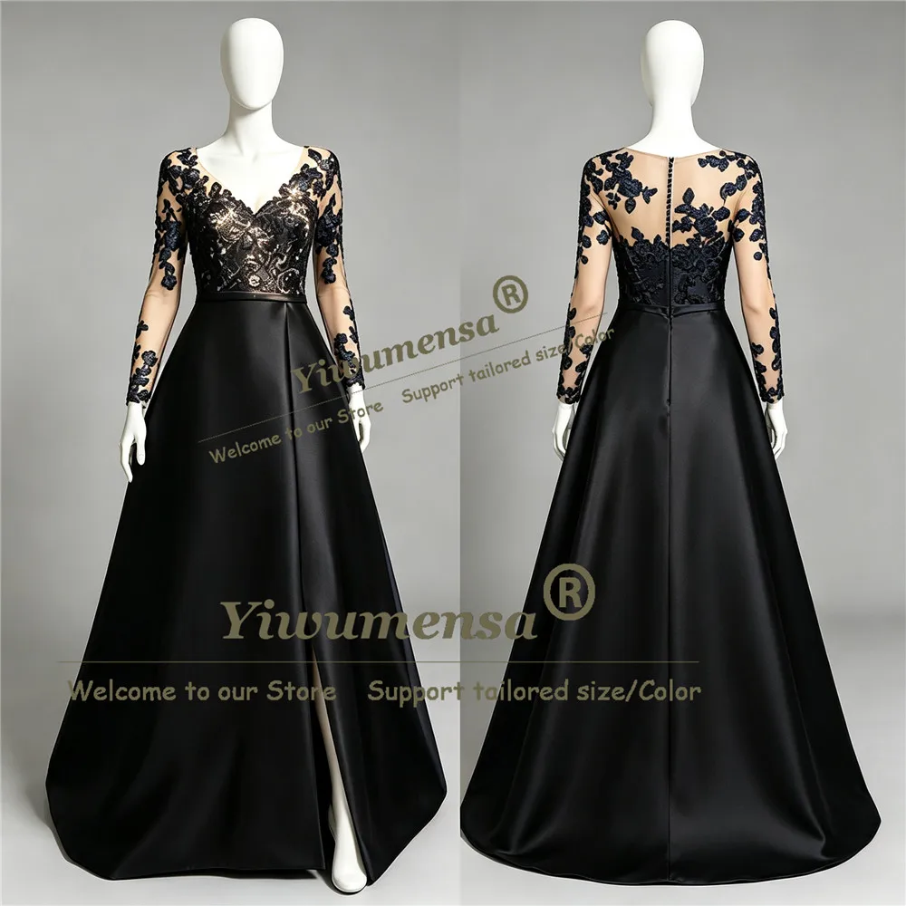 Royal Blue Mother Of The Bride Dresses Customized Lace Applique A-Line  Wedding Guest Gowns Split Satin Illusion Evening Dress