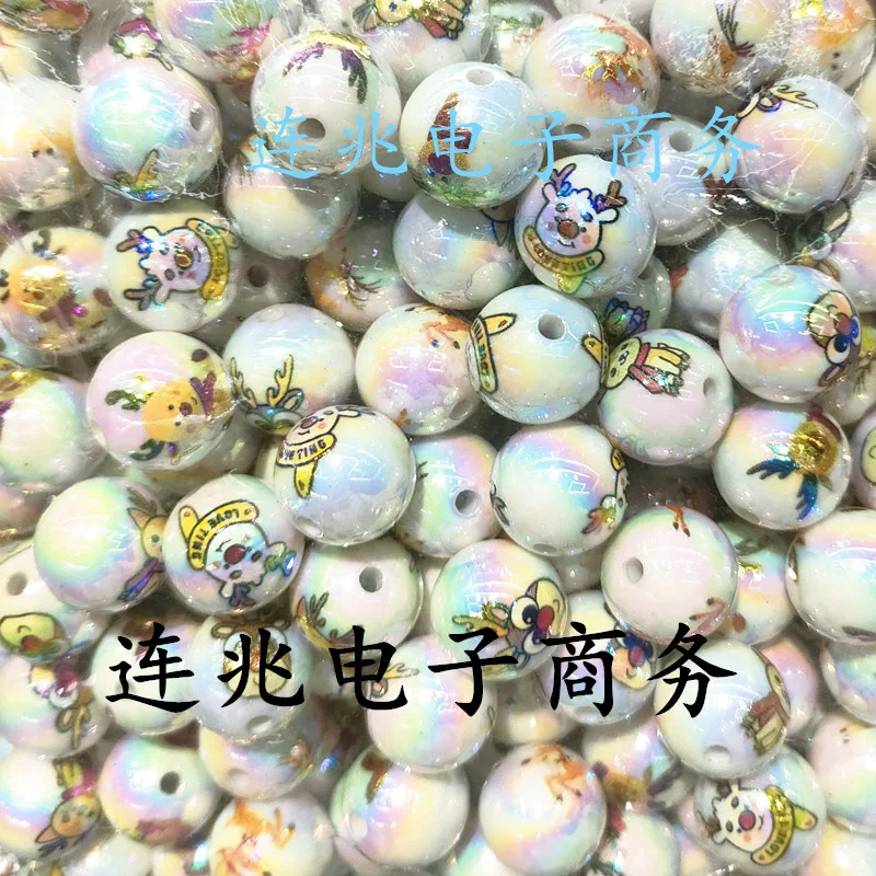 Elk Cartoon Anime Acrílico Beads, Fundo Branco, Contas impressas para fazer jóias DIY, Pulseiras Materiais, 5Pcs