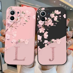 Cute Initial Letter Case For Xiaom Mi 11 Lite 5G NE Back Cover Simple Style Flower Soft Silicone Fundas For Xiaomi 14T 15T Pro