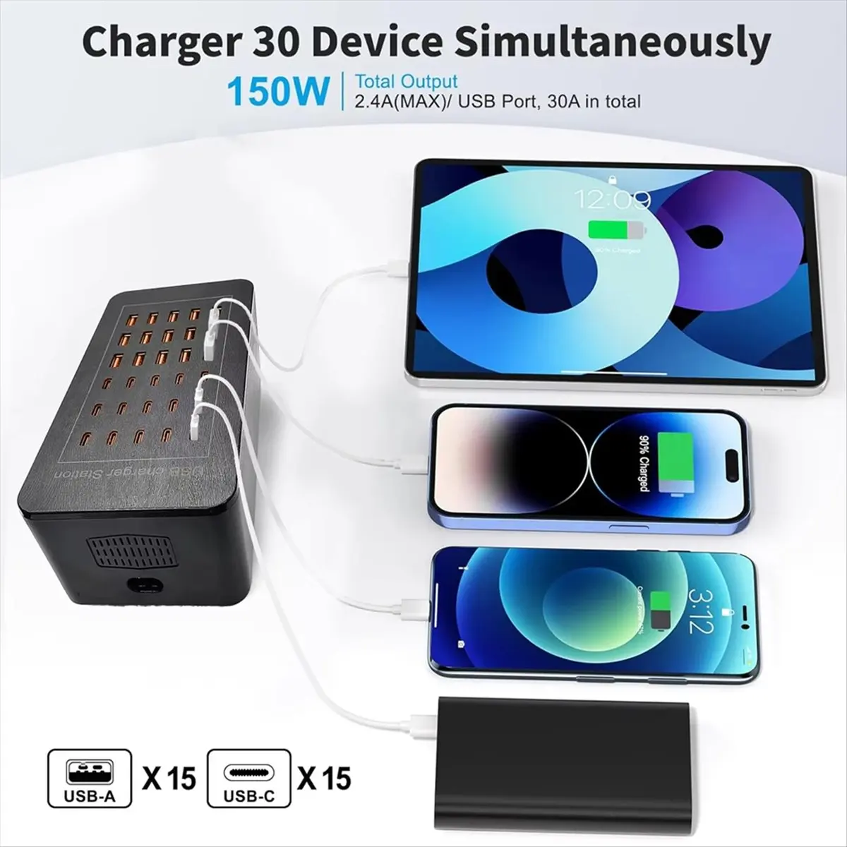 150 واط 30 ميناء 15C 15A شاحن محور جدار سطح المكتب محطة شحن سريعة للهاتف المحمول محول الطاقة الفنادق محلات الاتحاد الأوروبي التوصيل #5